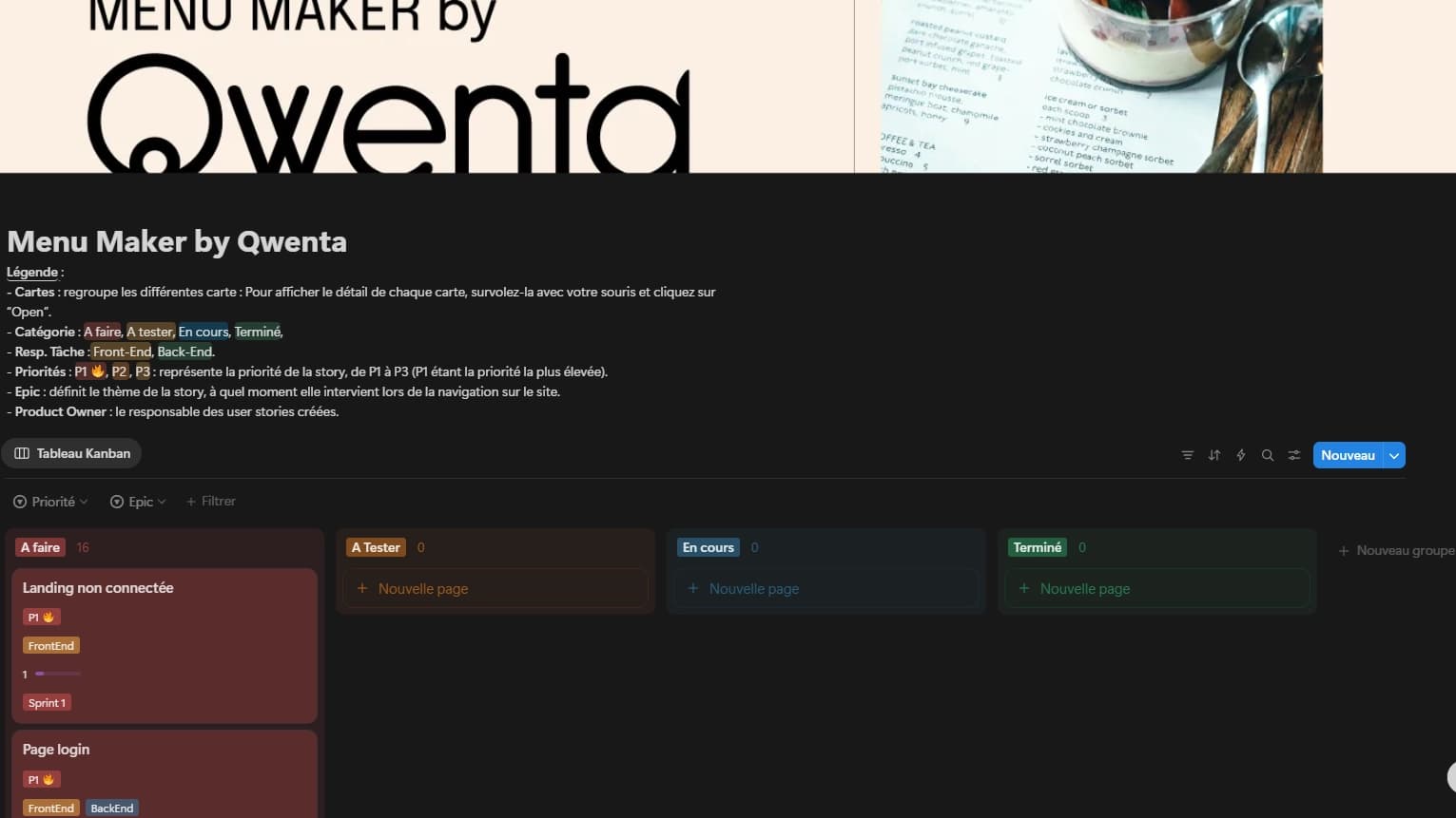 Image du projet Planification du 'Menu Maker' - Qwenta